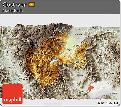 Physical 3D Map of Gostivar, semi-desaturated