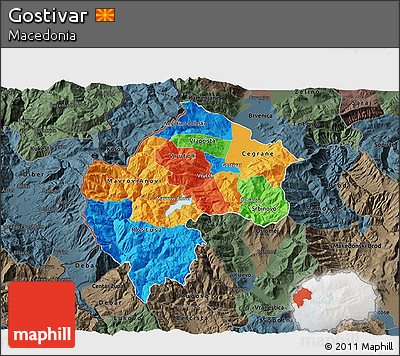 Political 3D Map of Gostivar, darken, semi-desaturated