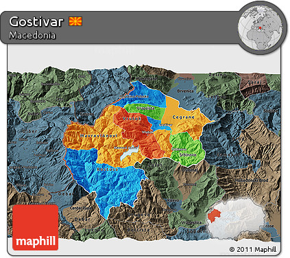 Political 3D Map of Gostivar, darken, semi-desaturated