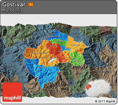 Political 3D Map of Gostivar, darken, semi-desaturated