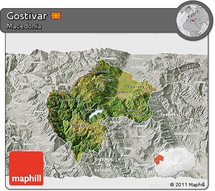 Satellite 3D Map of Gostivar, lighten, semi-desaturated