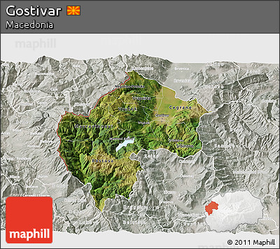 Satellite 3D Map of Gostivar, lighten, semi-desaturated