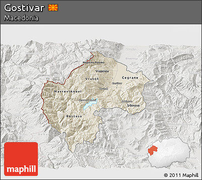 Shaded Relief 3D Map of Gostivar, lighten, semi-desaturated