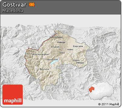 Shaded Relief 3D Map of Gostivar, lighten, semi-desaturated