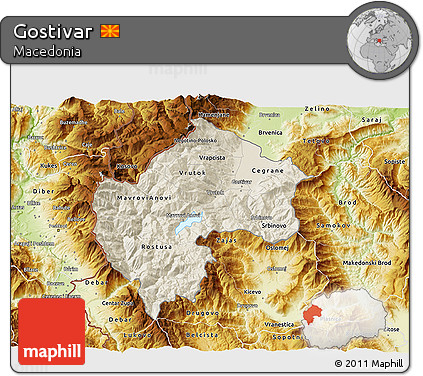 Shaded Relief 3D Map of Gostivar, physical outside