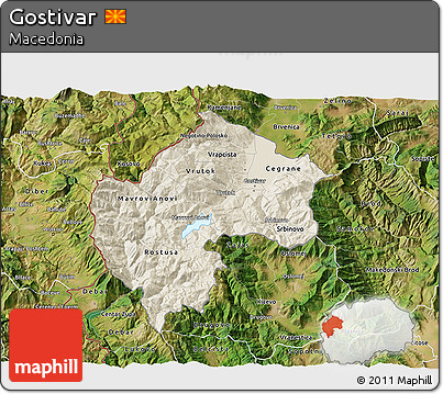 Shaded Relief 3D Map of Gostivar, satellite outside