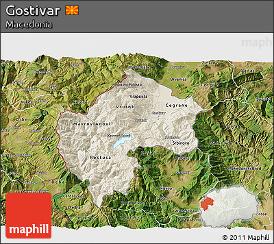 Shaded Relief 3D Map of Gostivar, satellite outside