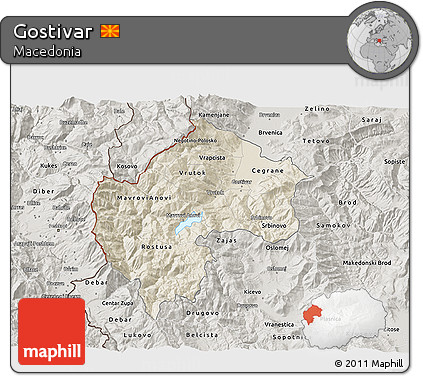 Shaded Relief 3D Map of Gostivar, semi-desaturated