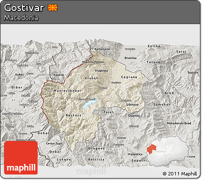 Shaded Relief 3D Map of Gostivar, semi-desaturated