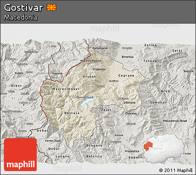 Shaded Relief 3D Map of Gostivar, semi-desaturated