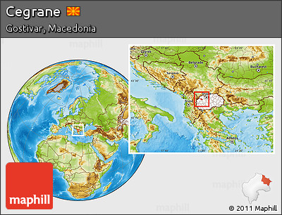 Physical Location Map of Cegrane, highlighted country