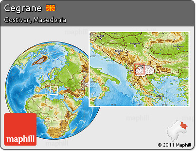 Physical Location Map of Cegrane, highlighted country