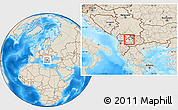 Shaded Relief Location Map of Cegrane, highlighted parent region