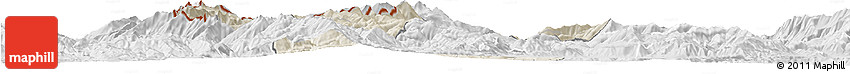 Shaded Relief Horizon Map of Gostivar, lighten, desaturated