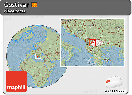 Savanna Style Location Map of Gostivar, highlighted country, hill shading