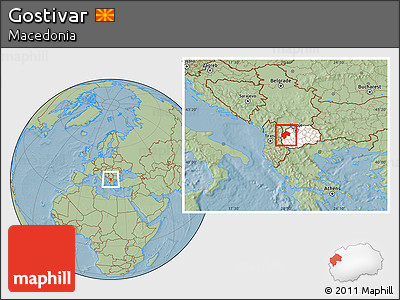 Savanna Style Location Map of Gostivar, highlighted country, hill shading