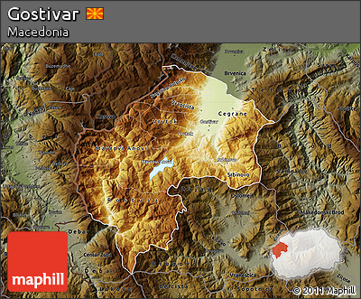 Physical Map of Gostivar, darken