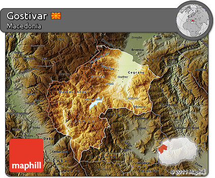 Physical Map of Gostivar, darken