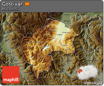 Physical Map of Gostivar, darken