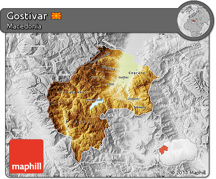 Physical Map of Gostivar, lighten, desaturated