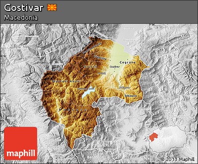 Physical Map of Gostivar, lighten, desaturated