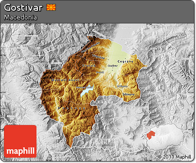 Physical Map of Gostivar, lighten, desaturated