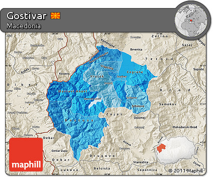 Political Shades Map of Gostivar, shaded relief outside