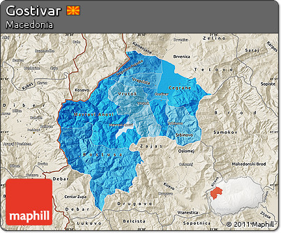Political Shades Map of Gostivar, shaded relief outside