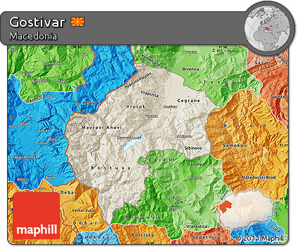 Shaded Relief Map of Gostivar, political shades outside