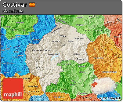 Shaded Relief Map of Gostivar, political shades outside