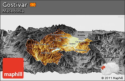Physical Panoramic Map of Gostivar, darken, desaturated