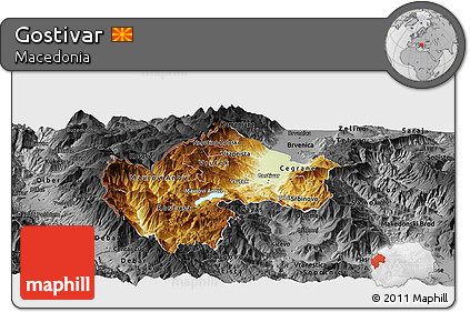 Physical Panoramic Map of Gostivar, darken, desaturated
