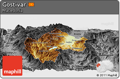 Physical Panoramic Map of Gostivar, darken, desaturated