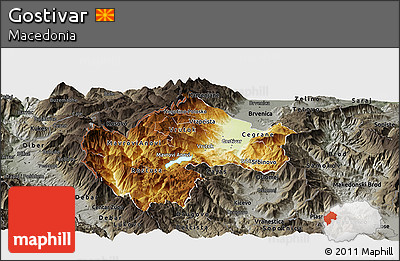 Physical Panoramic Map of Gostivar, darken, semi-desaturated
