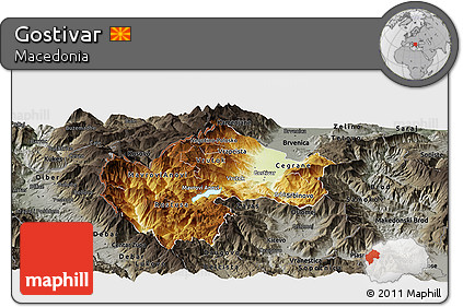Physical Panoramic Map of Gostivar, darken, semi-desaturated