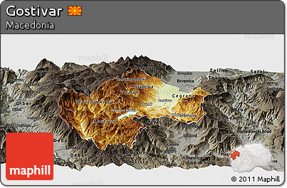 Physical Panoramic Map of Gostivar, darken, semi-desaturated