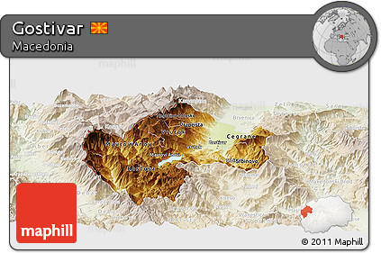 Physical Panoramic Map of Gostivar, lighten