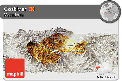 Physical Panoramic Map of Gostivar, lighten, semi-desaturated
