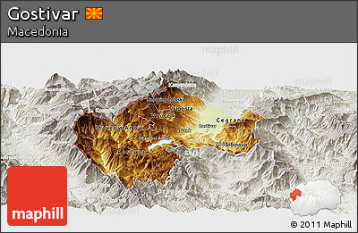 Physical Panoramic Map of Gostivar, lighten, semi-desaturated