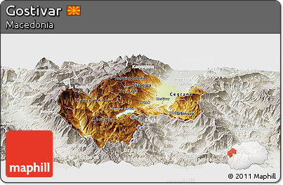 Physical Panoramic Map of Gostivar, lighten, semi-desaturated