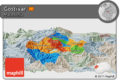 Political Panoramic Map of Gostivar, lighten, semi-desaturated