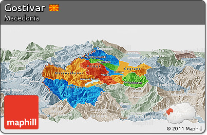 Political Panoramic Map of Gostivar, lighten, semi-desaturated