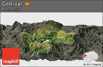 Satellite Panoramic Map of Gostivar, darken, semi-desaturated