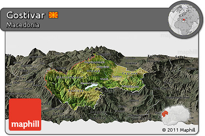 Satellite Panoramic Map of Gostivar, darken, semi-desaturated