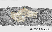Shaded Relief Panoramic Map of Gostivar, darken, desaturated