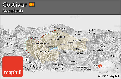 Shaded Relief Panoramic Map of Gostivar, desaturated