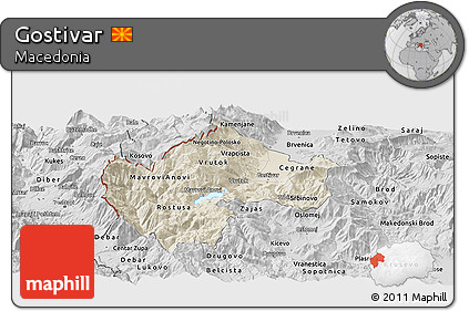 Shaded Relief Panoramic Map of Gostivar, desaturated