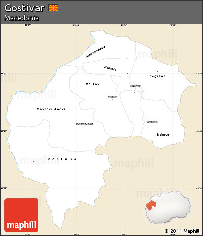 Classic Style Simple Map of Gostivar, single color outside