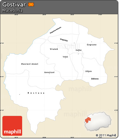 Classic Style Simple Map of Gostivar, single color outside