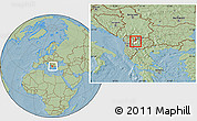 Savanna Style Location Map of Vrapcista, highlighted parent region, within the entire country, hill shading